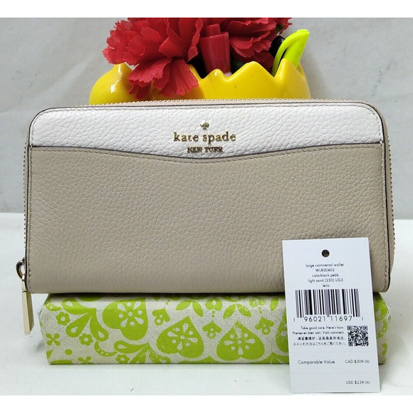 Kate Spade New York Colorblock Gray Pebbled Leather Zip Around Wallet - NWT $239 - Picture 1 of 16